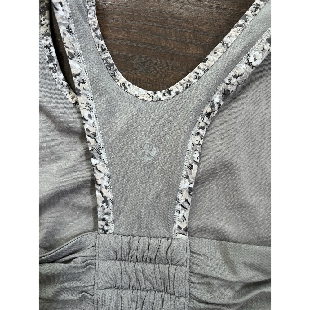 Lululemon Gray Floral Turbo Tank Top Racerback Ruched 4 Bra Athletica Run Tennis - Picture 4 of 10